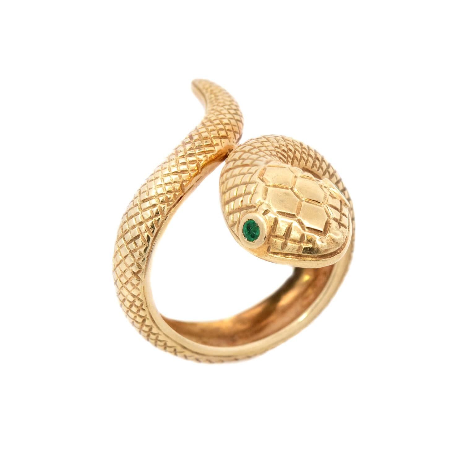 Retro 14k Emerald Snake Ring