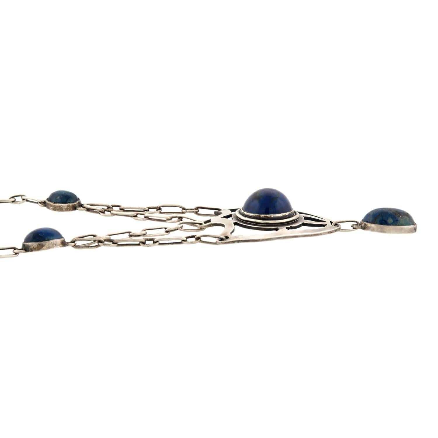 Arts and Crafts Sterling Silver Sodalite Shield Necklace