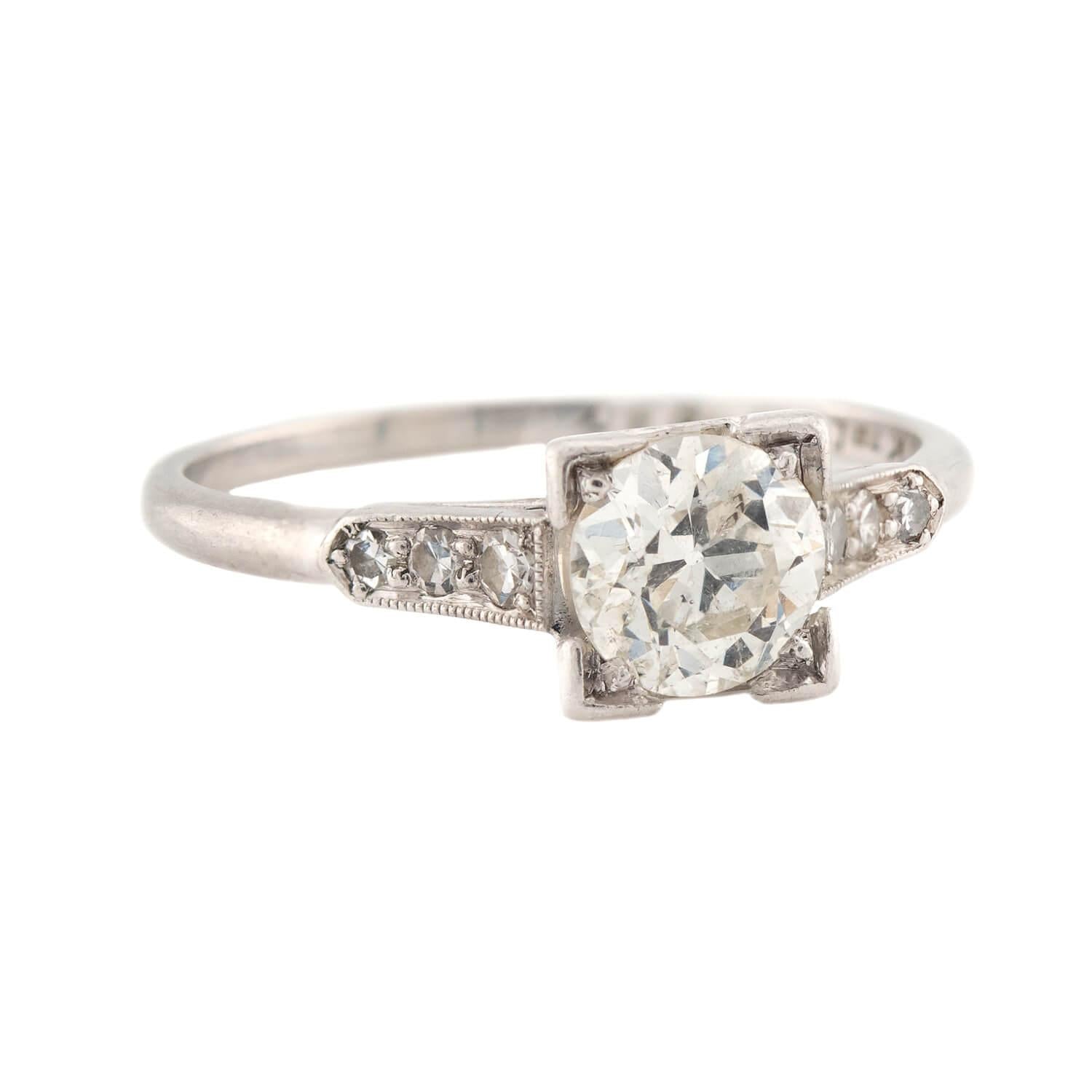 Art Deco Platinum Diamond Engagement Ring .86ct