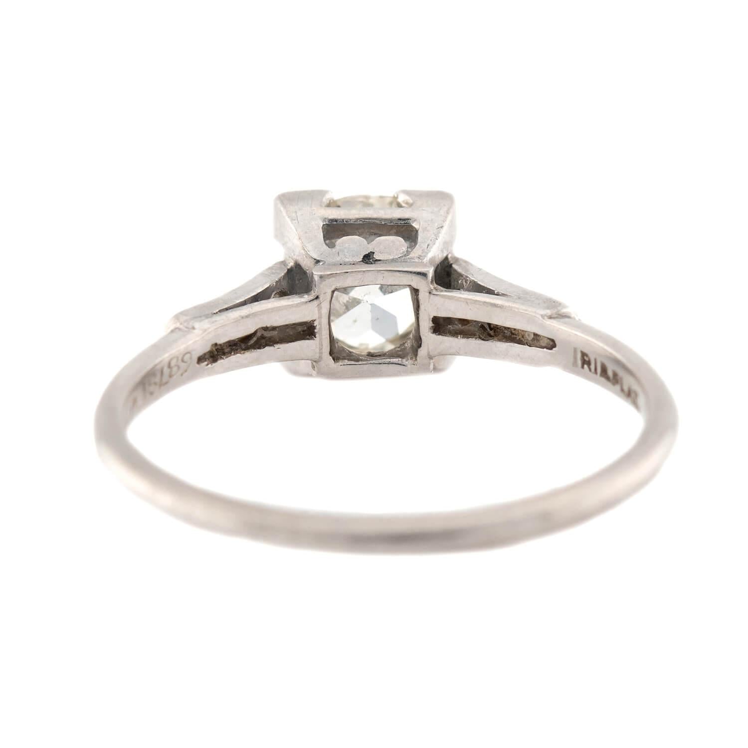 Art Deco Platinum Diamond Engagement Ring .86ct