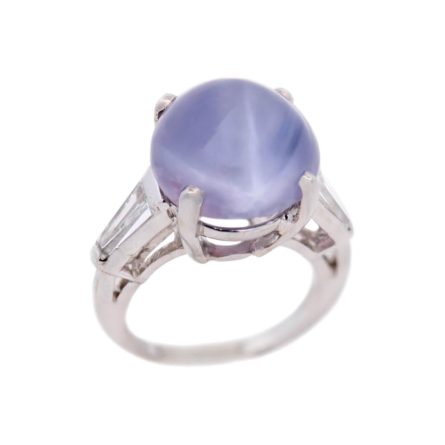 Retro Platinum GIA No Heat Purple Star Sapphire Engagement Ring 14.08ct.