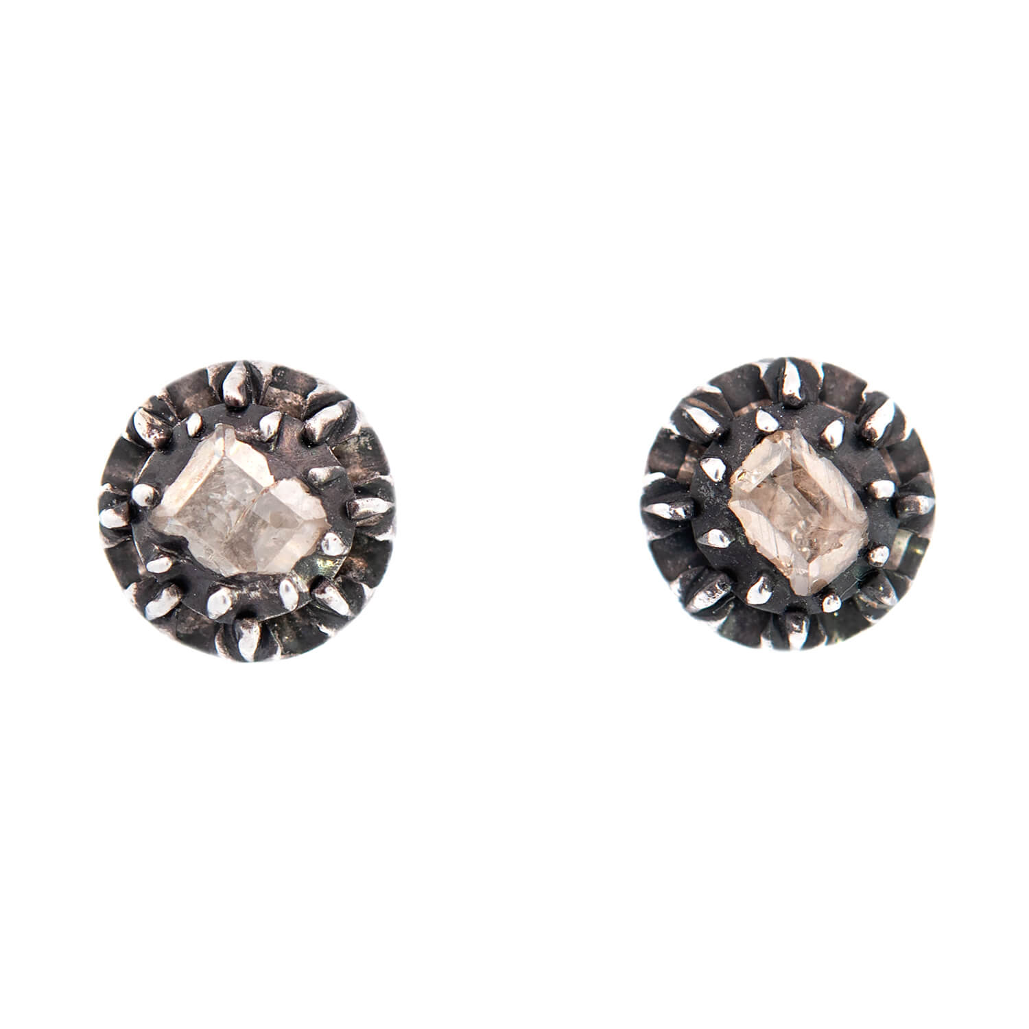 Victorian 14k/Sterling Silver Table Cut Diamond Stud Earrings