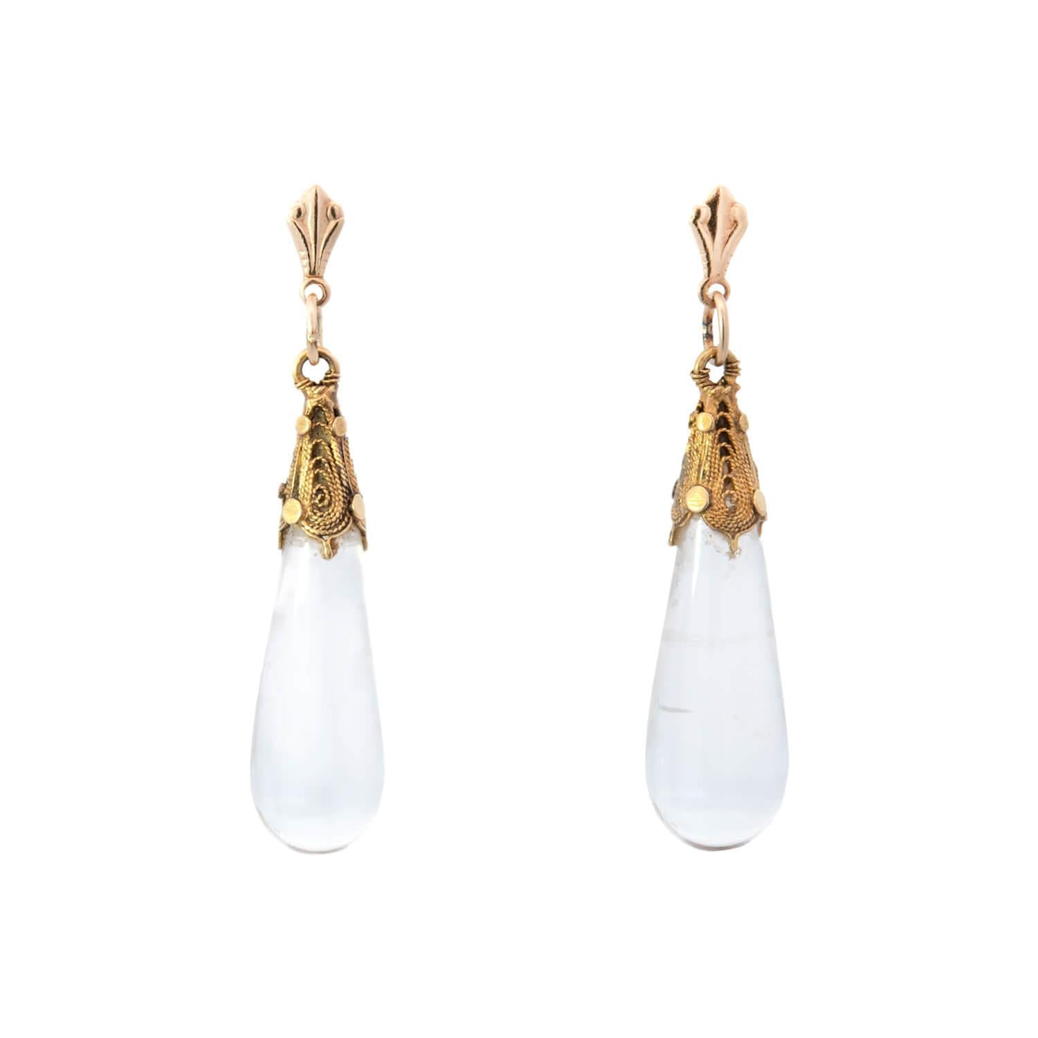 Victorian 14k Rock Quartz Crystal Drop Earrings