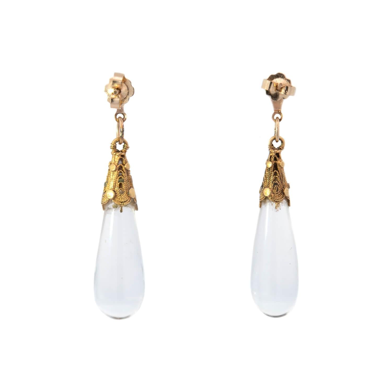 Victorian 14k Rock Quartz Crystal Drop Earrings