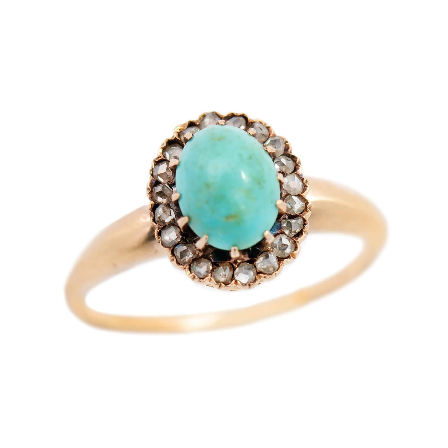 Stabilized Natural Turquoise Cocktail Ring 14K Gold Art Deco Turquoise Cabochon Engagement hotsell Ring Blue Turquoise Floral Halo Wedding Ceremony.