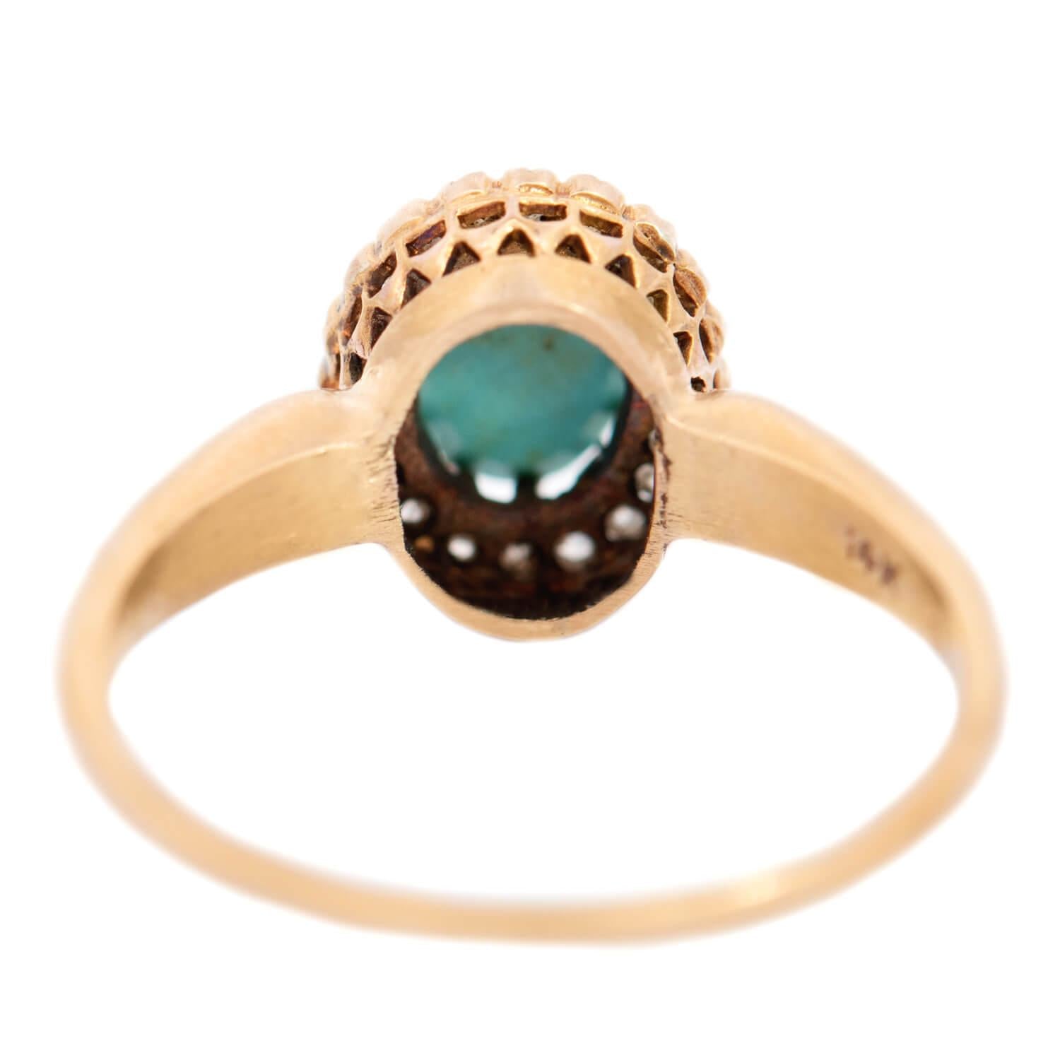 Victorian 14k Turquoise and Diamond Halo Ring