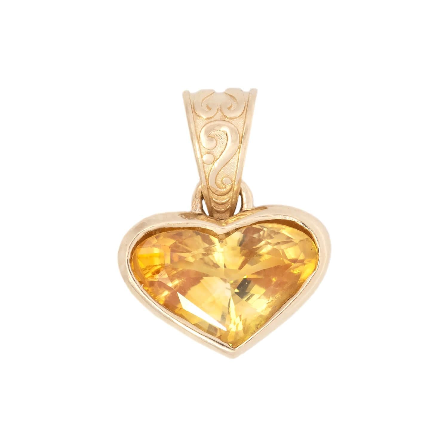 Estate 14k Yellow Sapphire Heart Pendant