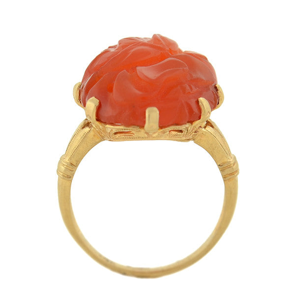 Art Deco 10kt Carved Carnelian Ring