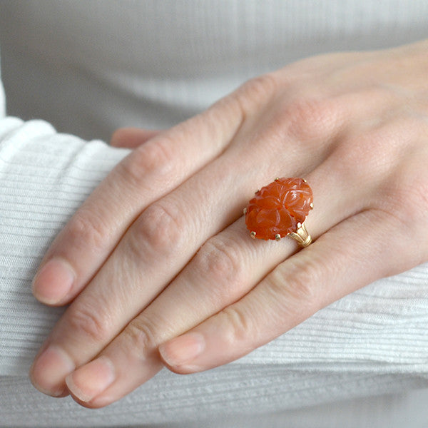 Art Deco 10kt Carved Carnelian Ring