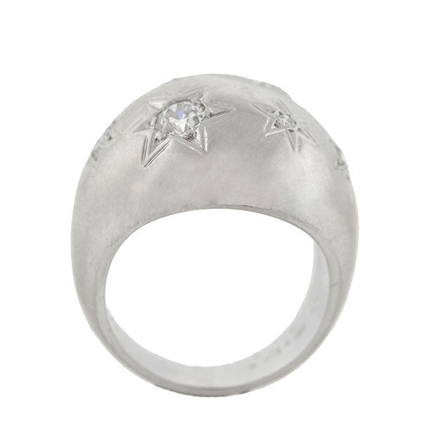 Retro 14kt Diamond Etched Starburst Dome Ring .75ctw