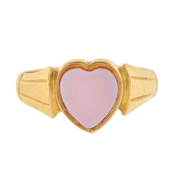 Art Nouveau 18kt Yellow Gold Banded Agate Heart Ring