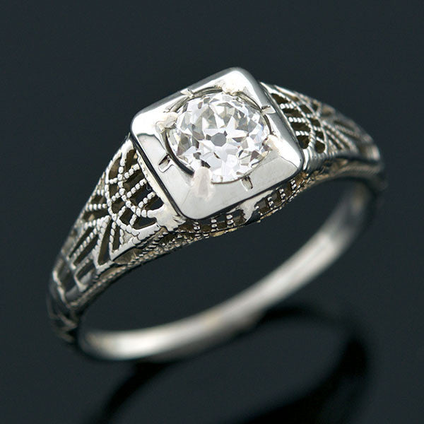 Art Deco 18kt Diamond Engagement Ring 0.54ct