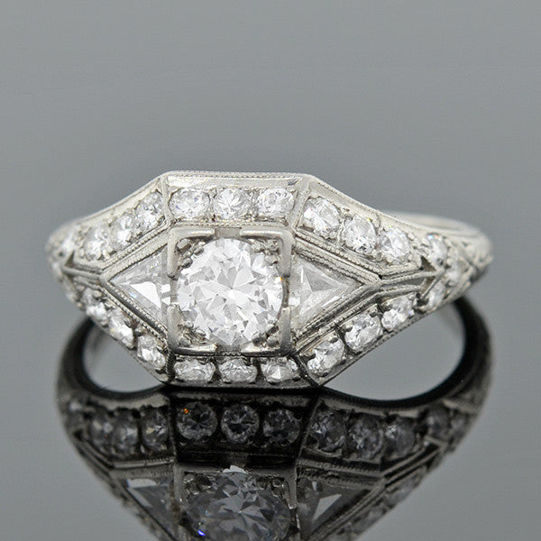 Art Deco Platinum & Diamond Engagement Ring .43ct