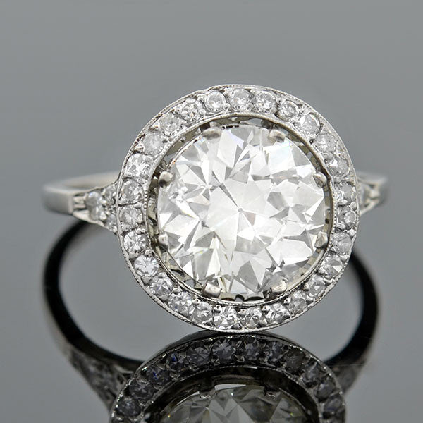 Art Deco Platinum Diamond Halo Engagement Ring 3.07ct