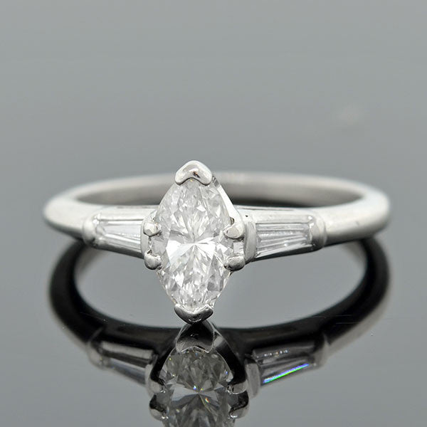 Retro Platinum Marquise Diamond Ring 0.84ct