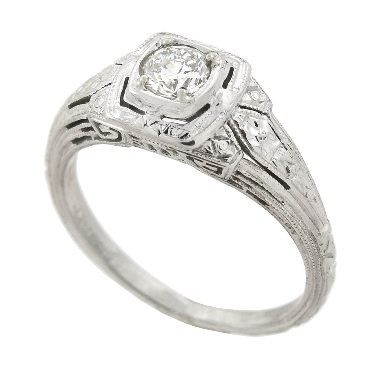 Art Deco 18kt Diamond Filigree Engagement Ring 0.30ct