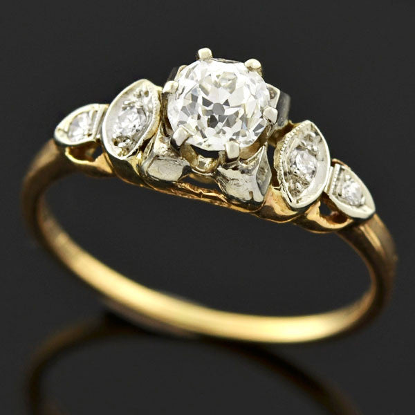 Early Retro 14kt Mixed Metals Diamond Engagement Ring .60ct