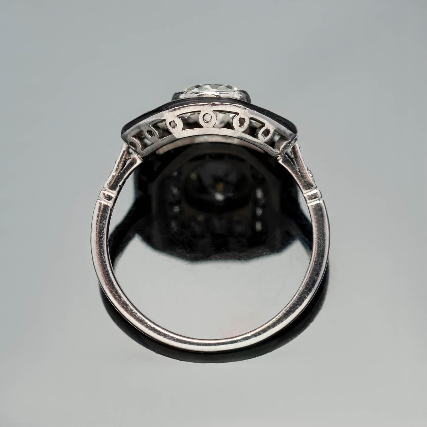 Art Deco Style Platinum, Enamel + Diamond Ring 1ctw Center