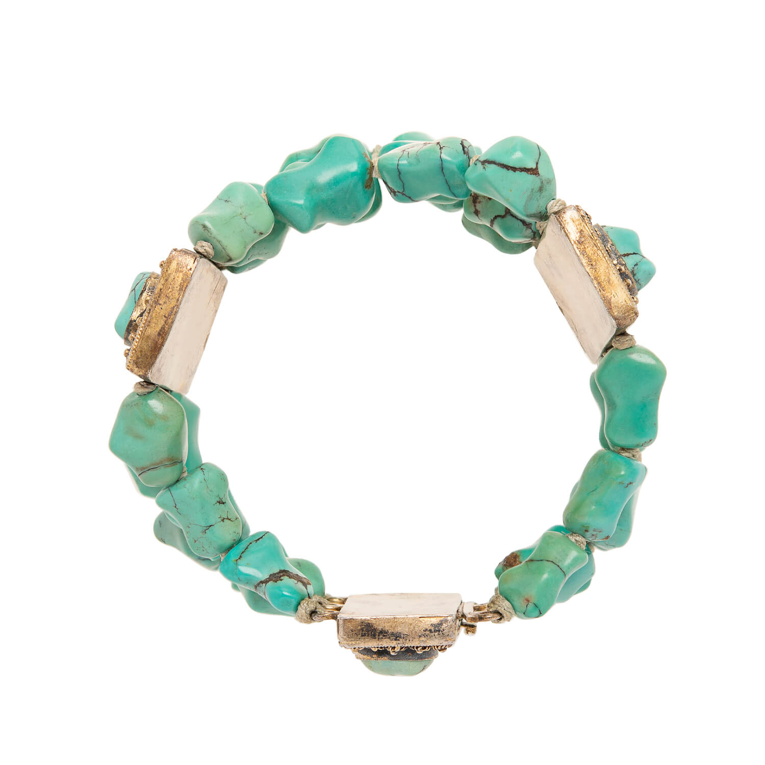 Art Deco Sterling Gilt Turquoise Nugget Bracelet