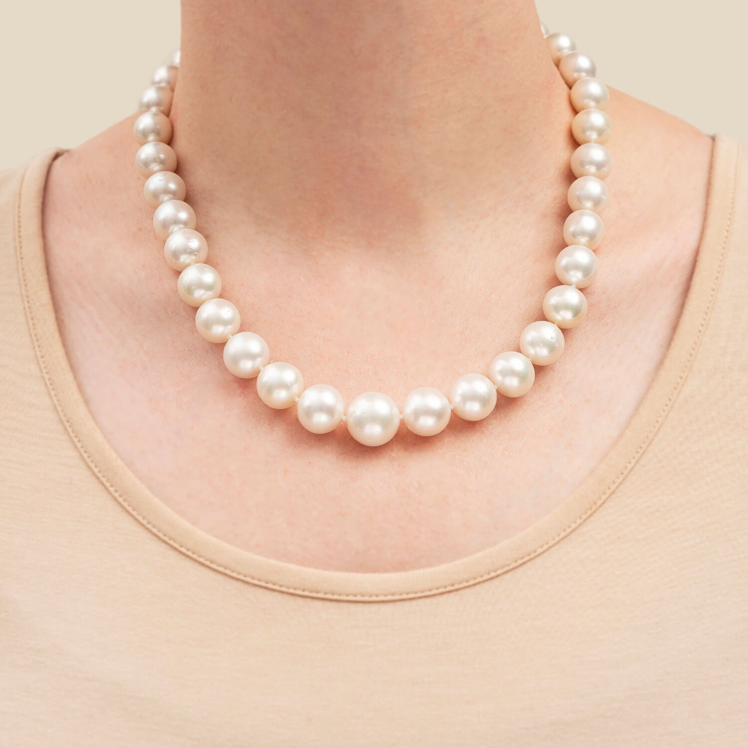 Edwardian South Sea Pearl Necklace with Diamond + Ruby Clasp