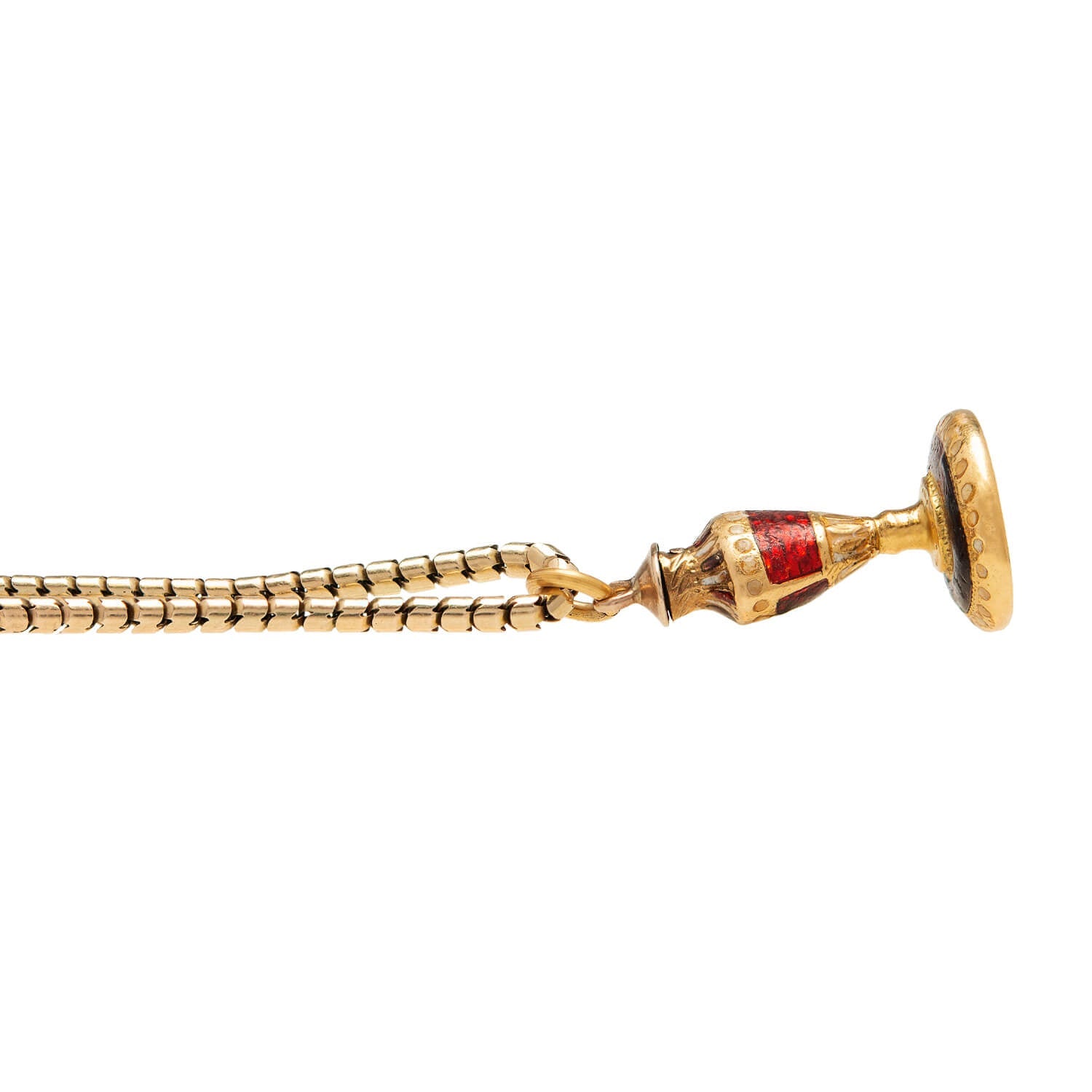 Georgian Petite 18k Quartz Urn Fob/Charm with Victorian 9k Snake Chain