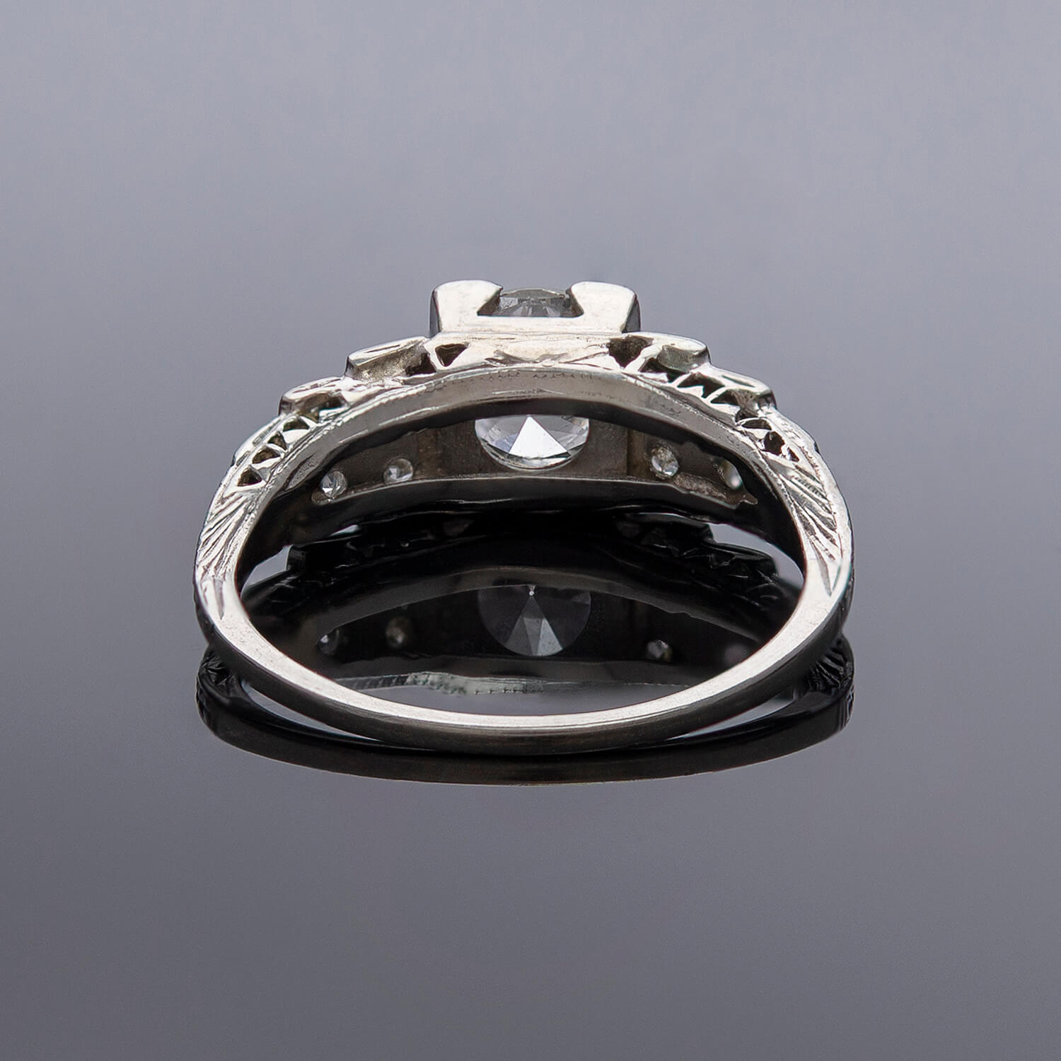 Art Deco Platinum Diamond Engagement Ring .82ct Center