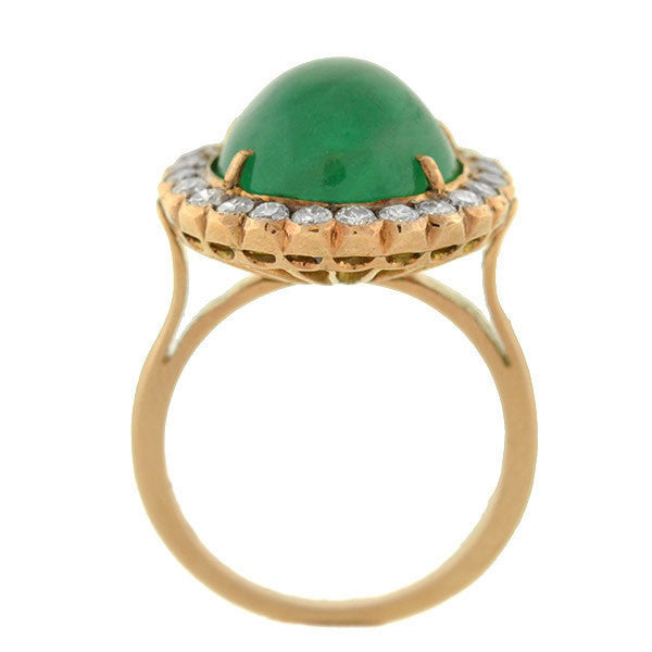 Vintage 14kt 4ctw Emerald Cabochon Diamond Cluster Ring