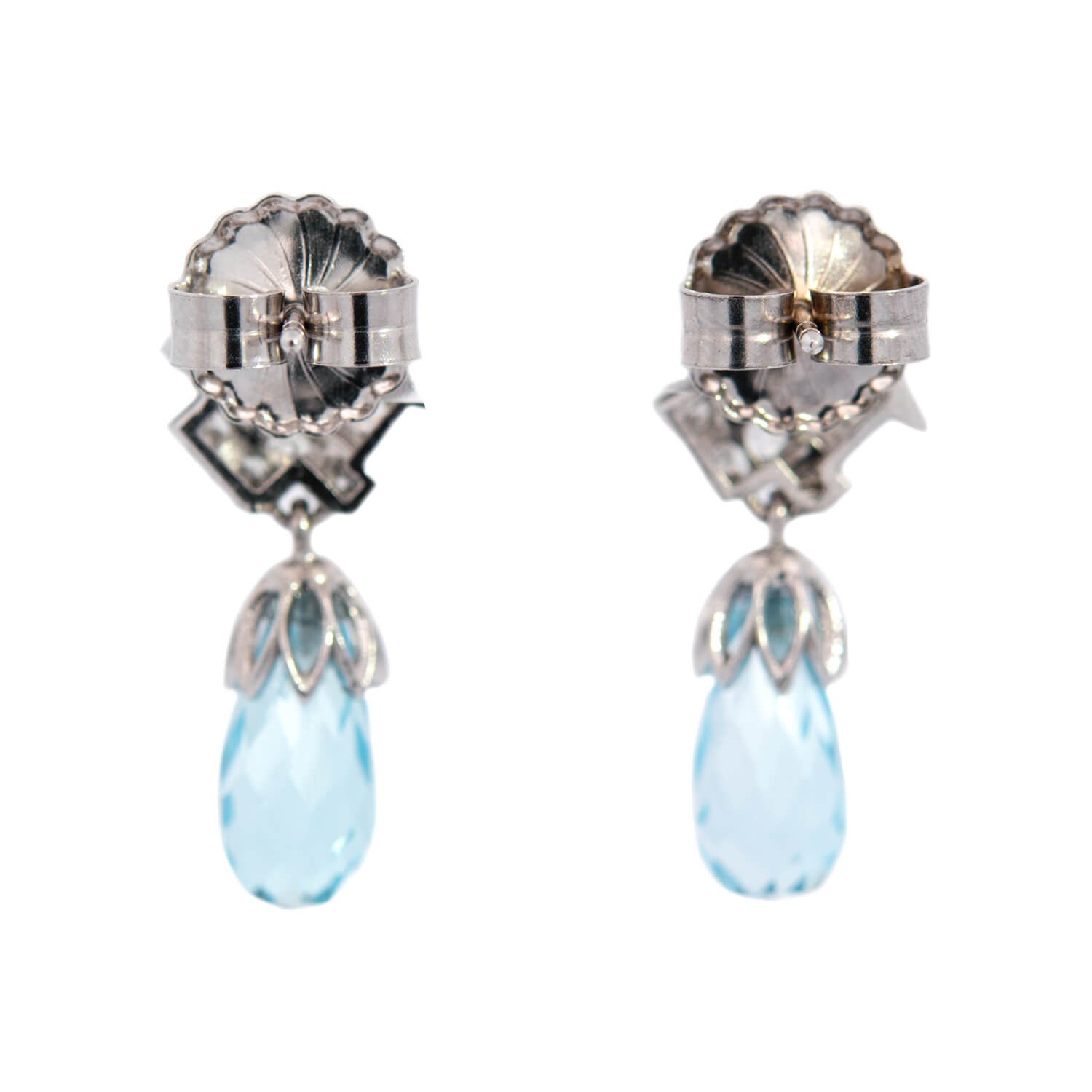 Late Art Deco Platinum Aquamarine Briolette + Diamond Earrings – A ...