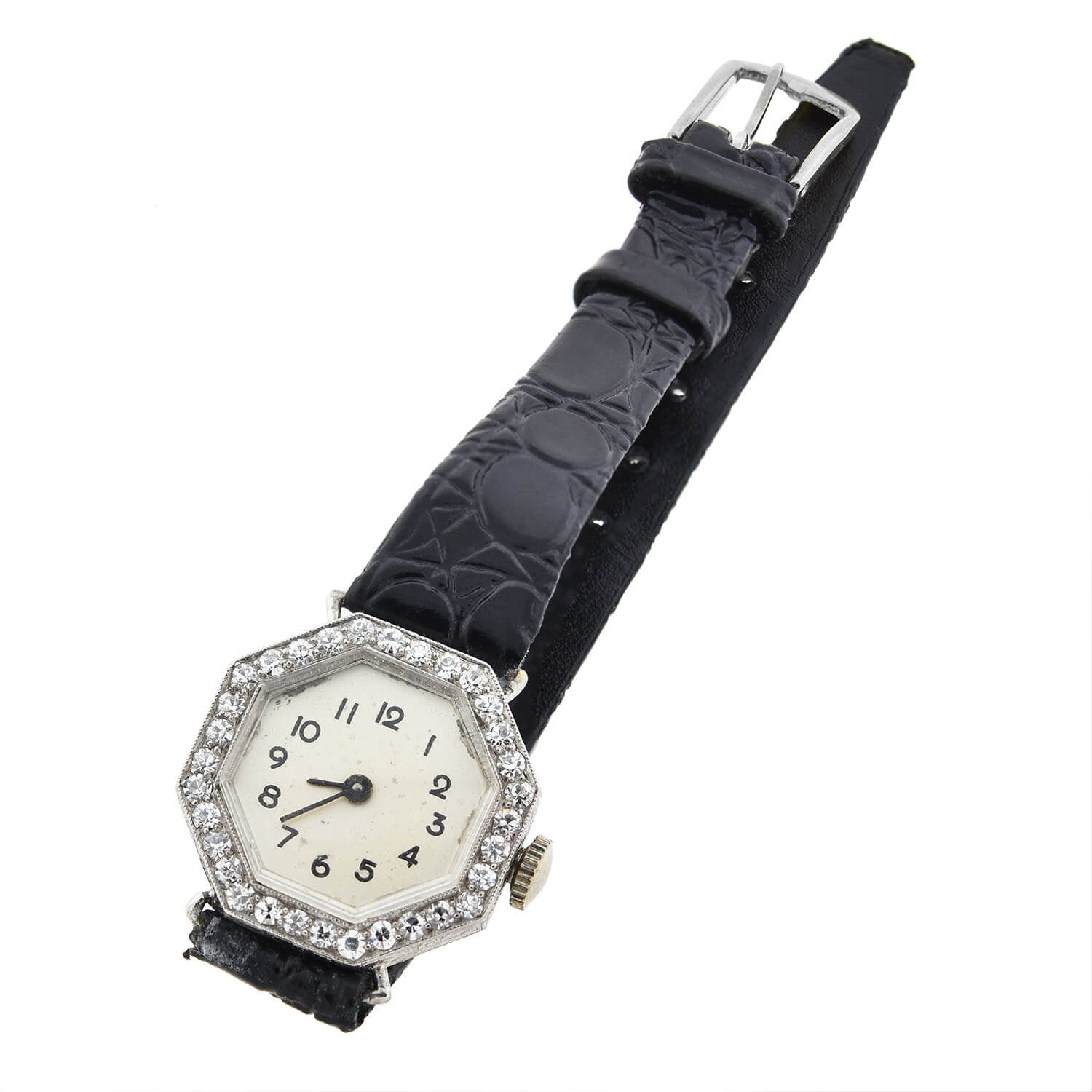 Hayden W. Wheeler & Co. Art Deco Platinum Diamond Watch with Leather Band