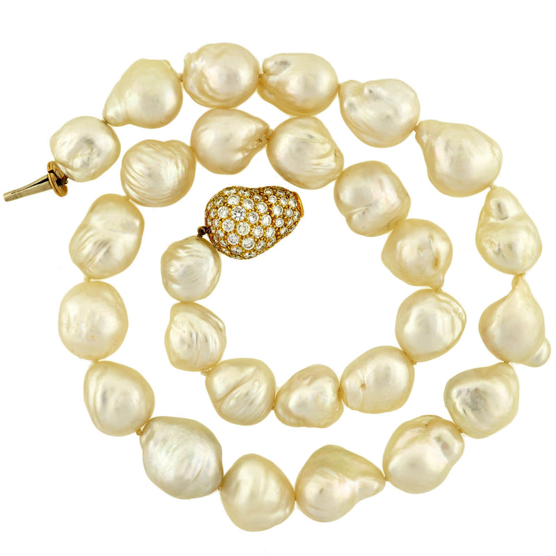Estate 18kt Baroque Pearl Necklace w/ Diamond Clasp 12mm-17mm – A ...