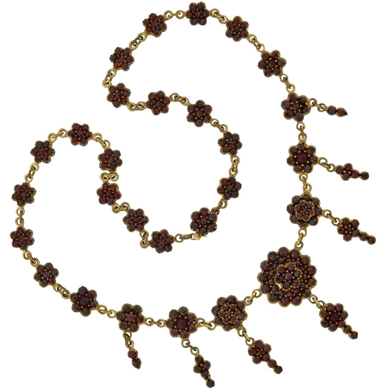Antique Bohemian Rose Cut Garnet Gilded 800 Silver Drop Necklace 16.5 Inch  7.6g | eBay
