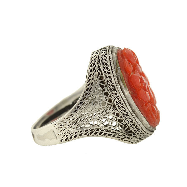 Art Deco Molded sold Coral Celluloid Sterling Silver Filigree Ring Uncas MFG Co.