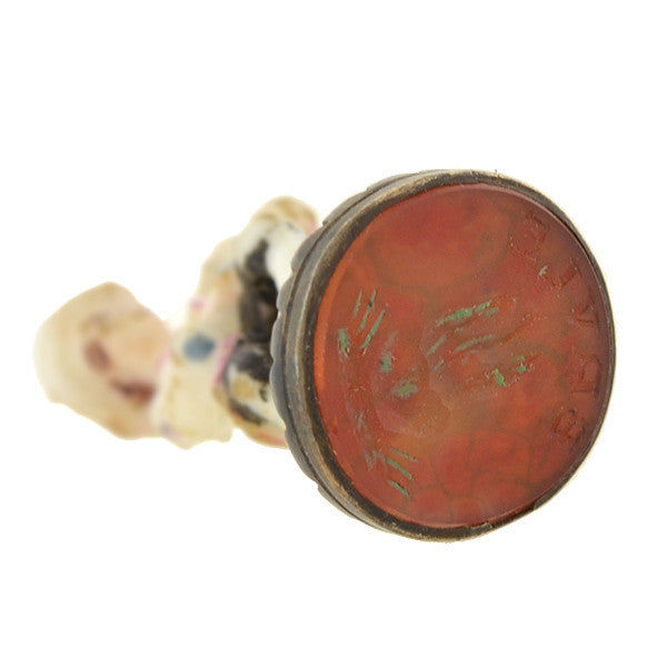 Georgian Chelsea Porcelain & Sterling Colonial Drummer Fob/Pendant