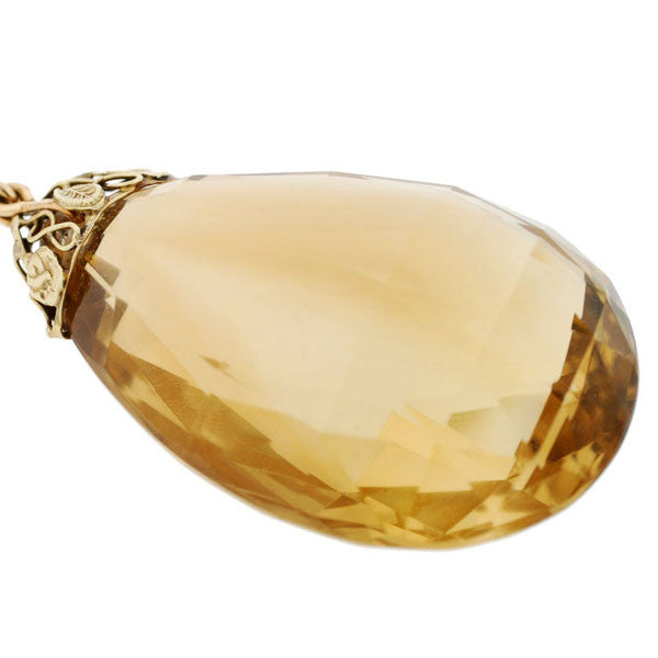 Art Deco 14kt Large Citrine Drop Enameled Chain Necklace