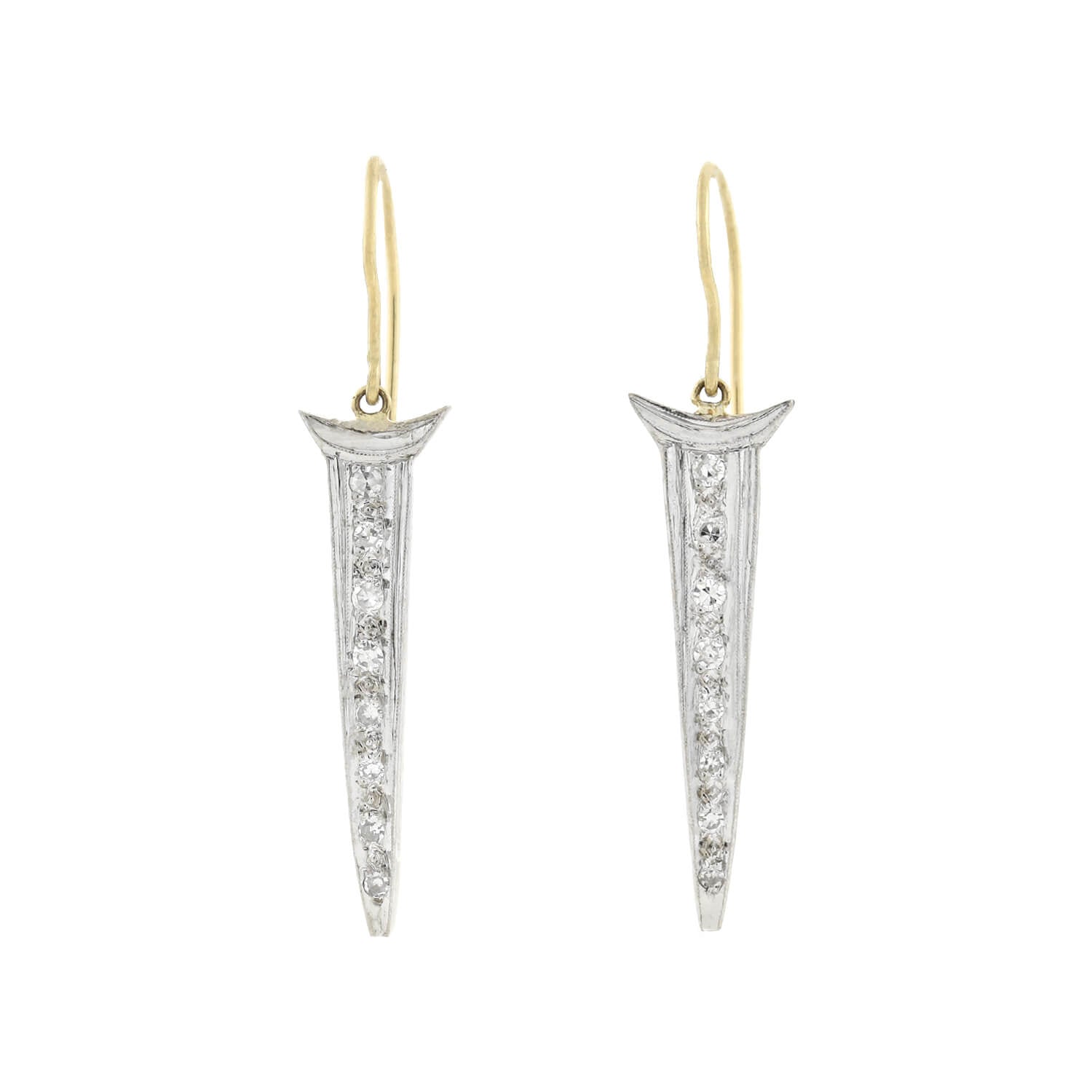 Edwardian 14kt/Sterling Diamond Nail Head Earrings