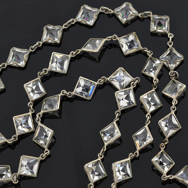 Art Deco German Silver Square Cut Crystal Necklace 55"