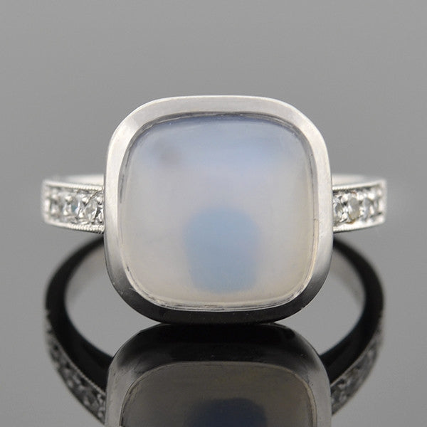 Art Deco 14k Moonstone & Diamond Ring