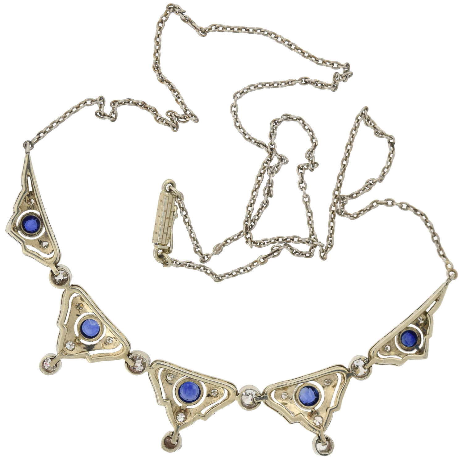 Edwardian Platinum/14kt Diamond + Natural Sapphire Necklace