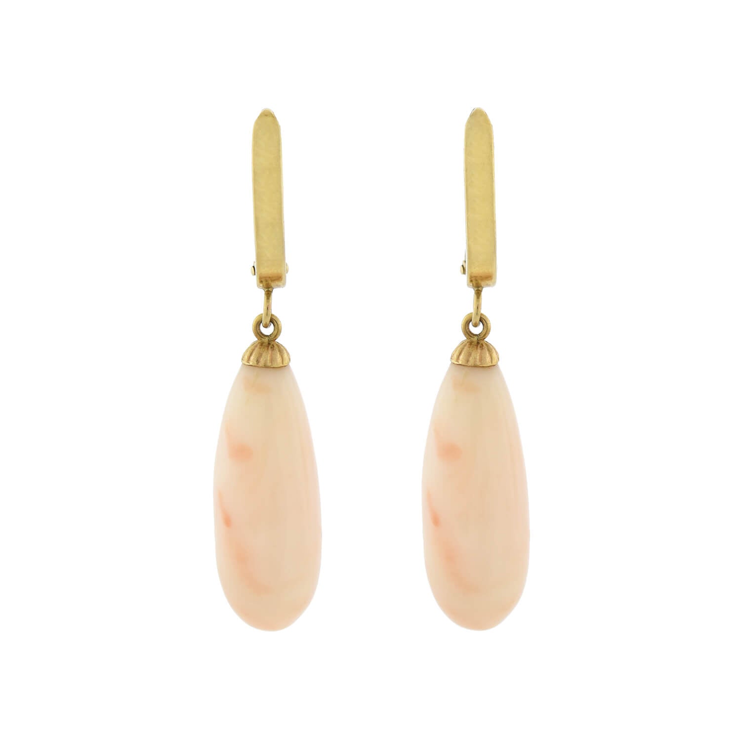 Estate 14kt Angel Skin Coral Teardrop Dangle Earrings