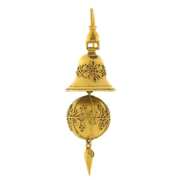 Victorian 15kt Etruscan Ball & Bell Hanging Earrings