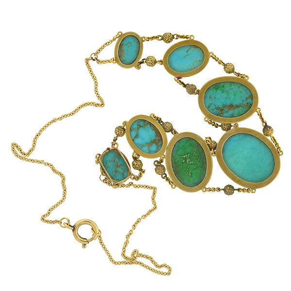 Victorian 14kt Turquoise & Etruscan Bead Necklace – A. Brandt + Son