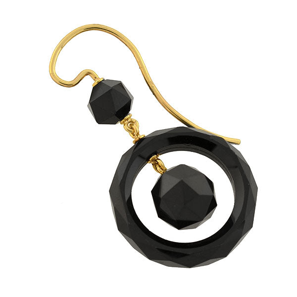 Victorian 14kt Faceted Onyx Ball + Ring Earrings