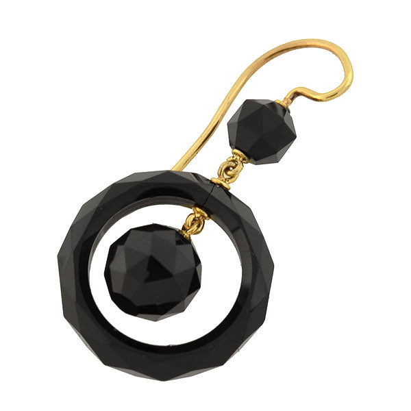 Victorian 14kt Faceted Onyx Ball + Ring Earrings