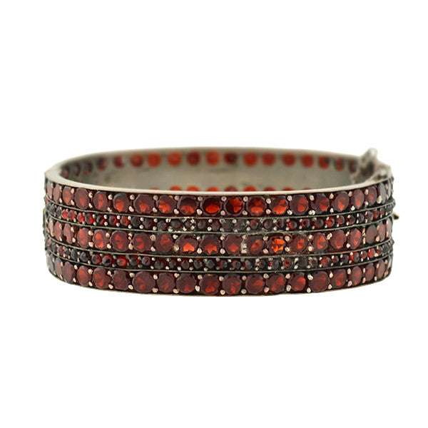 Victorian Style Sterling Silver Bangle Bracelet with Red store Stones