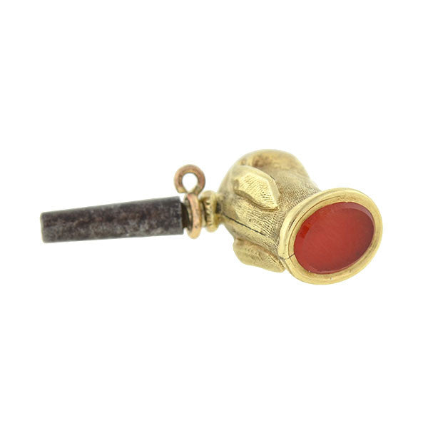 Victorian Gilded Greyhound & Carnelian Watch Key Fob