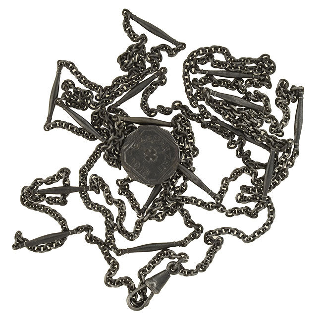 Edwardian Berlin Iron Muff Chain with "Eiserne Zeit 1916" Medallion Slide 65"