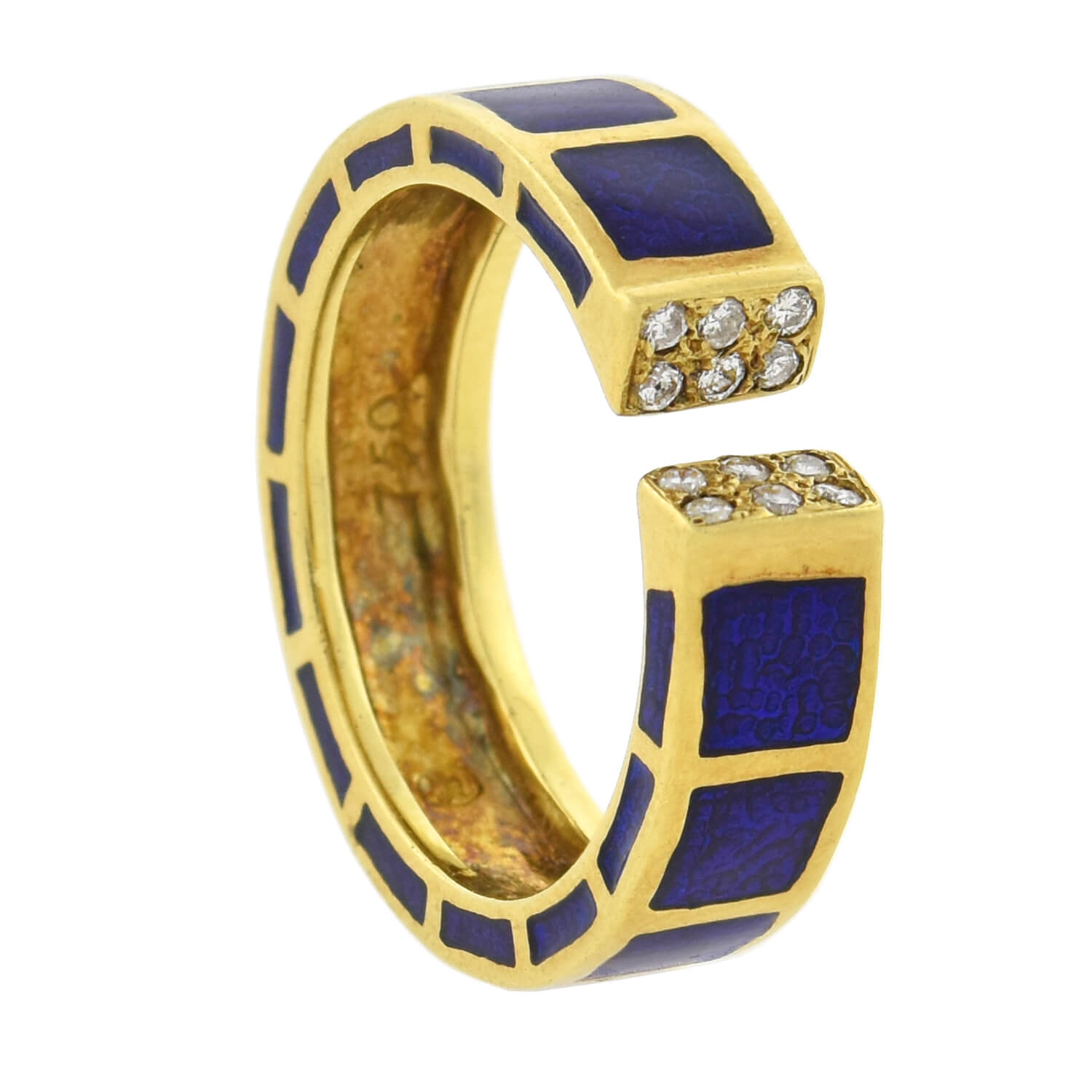 HIDALGO Estate 18kt Enameled + Diamond Open Front Ring