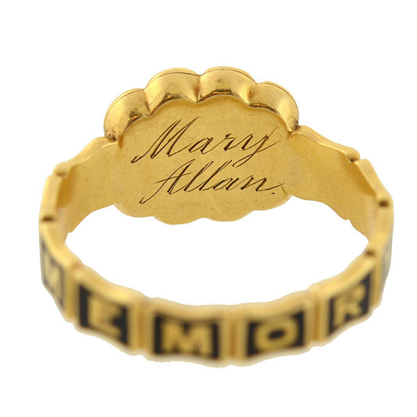 Early Victorian English 18kt Enamel & Woven Hair Mourning Ring