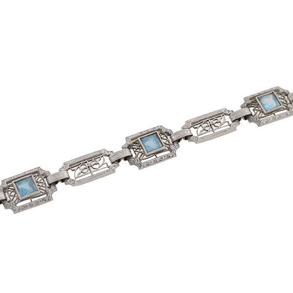 KREMENTZ Art Deco 14kt Aquamarine Filigree Link Bracelet