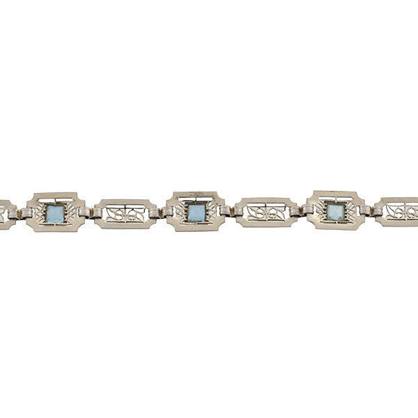 KREMENTZ Art Deco 14kt Aquamarine Filigree Link Bracelet